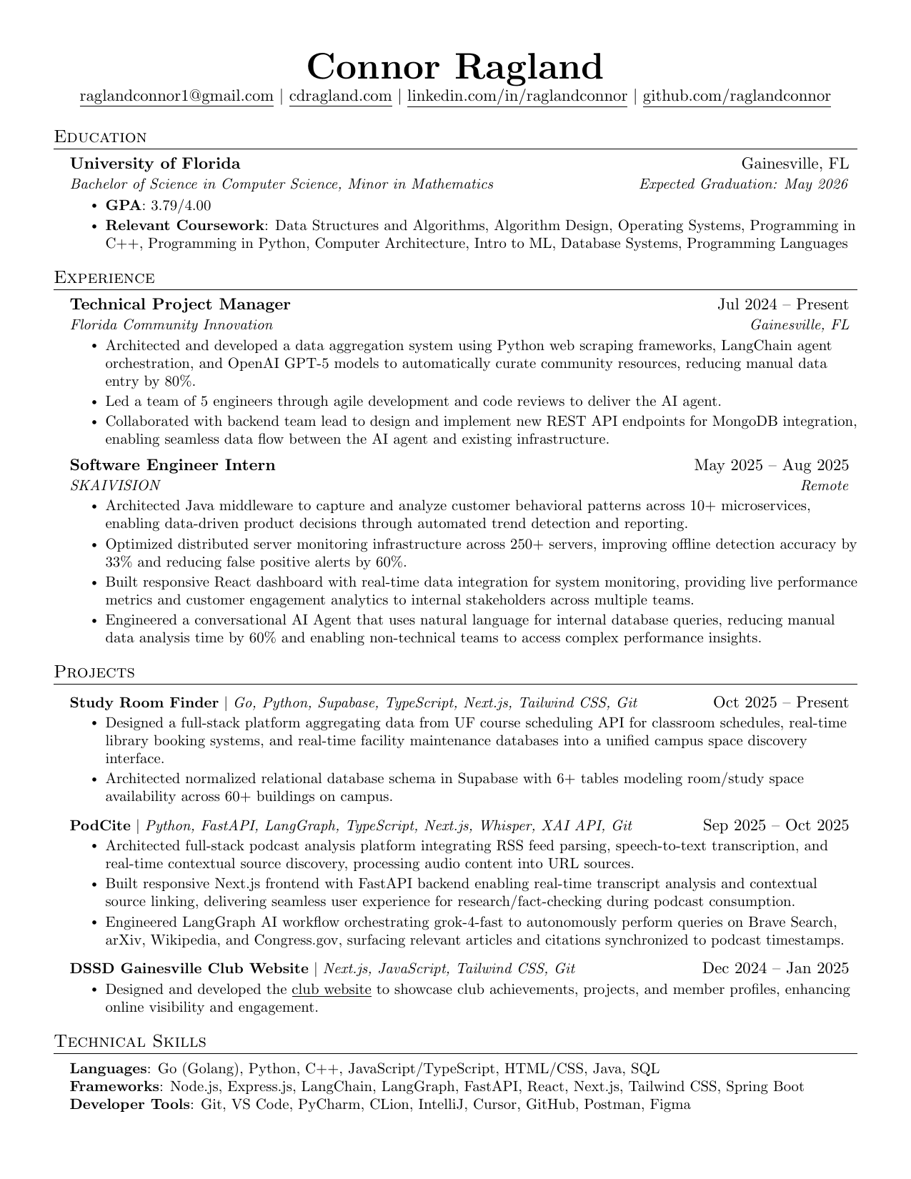 Connor Ragland's Resume